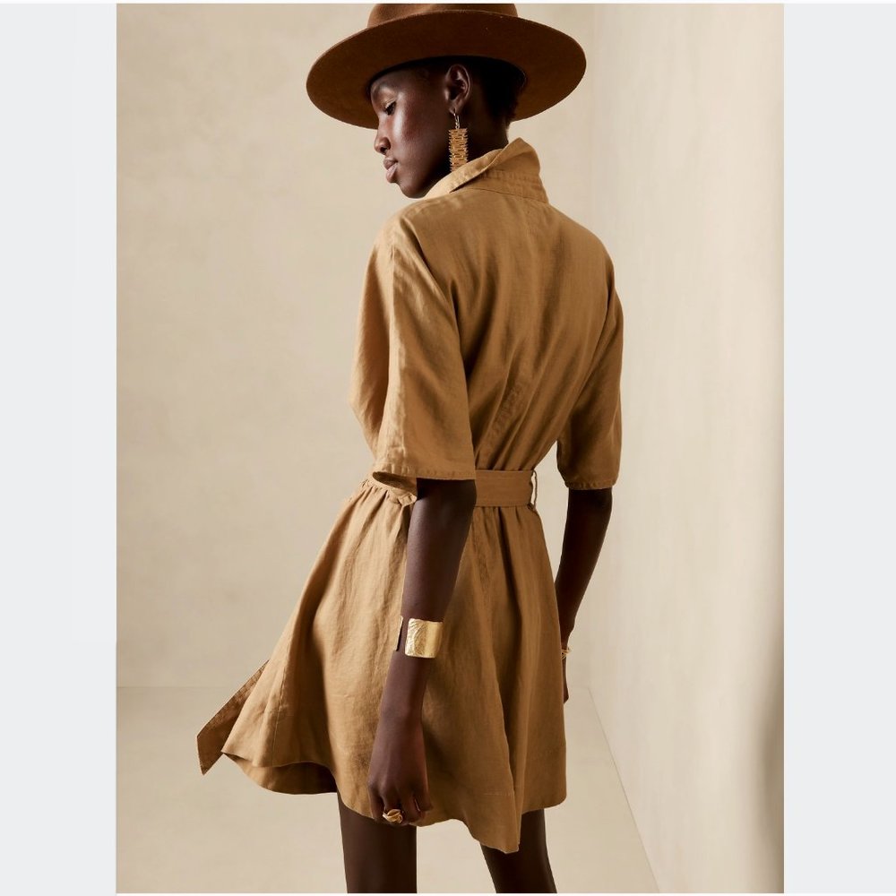 NWT Banana Republic Linen Utility Safari Shirt Dress Tan size Medium TALL - Picture 4 of 16